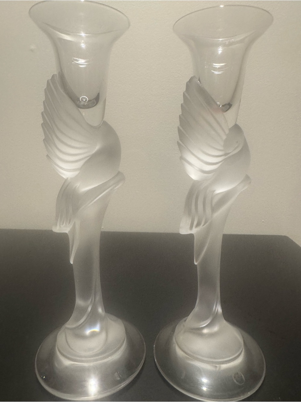 Igor Carl Faberge Snow Dove Crystal Candlesticks Pair Signed France 9” - Picture 3 of 6